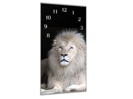 Nástěnné hodiny 30x60cm šelma bílý lev (Materiál kalené sklo)