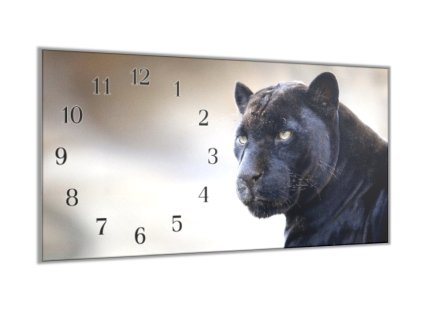 Nástěnné hodiny 30x60cm šelma černý pater (Materiál kalené sklo)