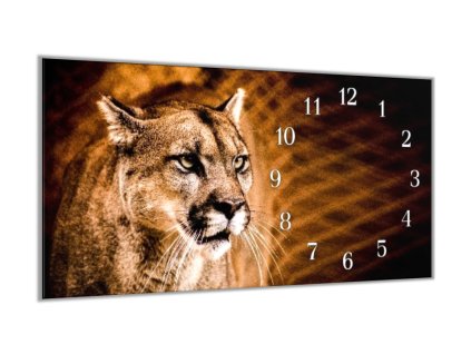 Nástěnné hodiny 30x60cm šelma puma (Materiál kalené sklo)