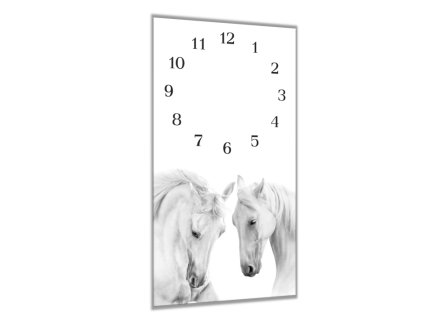 Nástěnné hodiny 30x60cm dvě hlavy bílý kůň (Materiál kalené sklo)