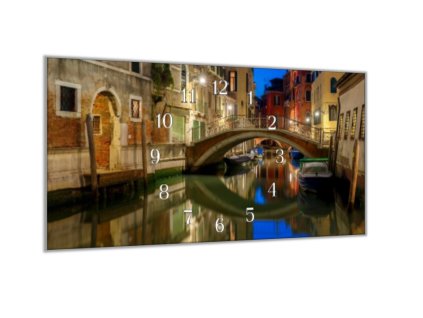 Nástěnné hodiny 30x60cm noční Benátky kanál (Materiál kalené sklo)