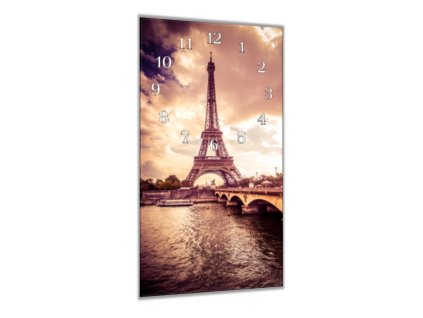 Nástěnné hodiny 30x60cm Eiffel věž slonová kost (Materiál kalené sklo)