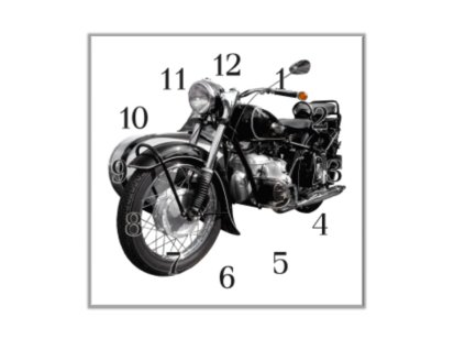 Nástěnné hodiny 30x30cm veterán černá motorka (Materiál kalené sklo)