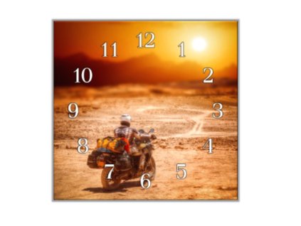 Nástěnné hodiny 30x30cm cestovní motorka (Materiál kalené sklo)