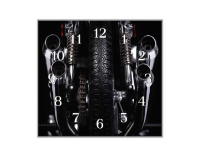 Nástěnné hodiny 30x30cm detail sportovní motorka (Materiál kalené sklo)