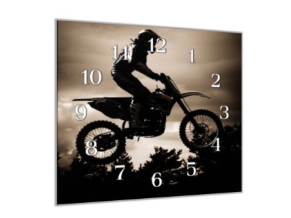 Nástěnné hodiny motocross 30x30cm (Materiál kalené sklo)