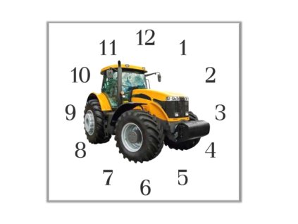 Nástěnné hodiny 30x30cm traktor JCB (Materiál kalené sklo)