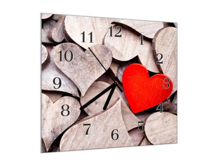 Nástěnné hodiny  30x30cm rustikální srdce červené a šedé