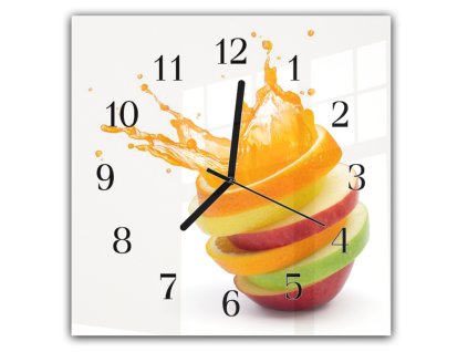 Nástěnné hodiny 30x30cm plátky různého ovoce (Materiál kalené sklo)