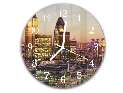 Nástěnné hodiny kulaté pr.30cm město Londýn v západu slunce (Materiál kalené sklo)