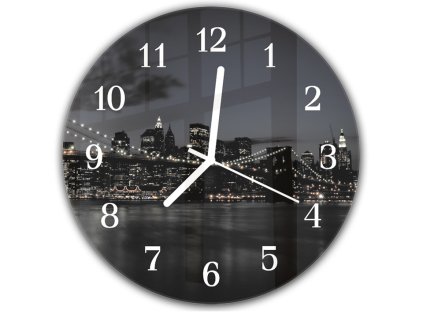 Nástěnné hodiny kulaté pr.30cm noční Brooklynský most (Materiál kalené sklo)