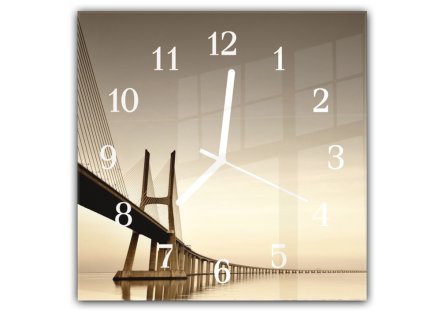Nástěnné hodiny 30x30cm dlouhý most přes moře (Materiál kalené sklo)