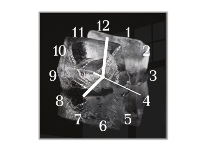 Nástěnné hodiny 30x30cm dvě ledové kostky na černém (Materiál kalené sklo)