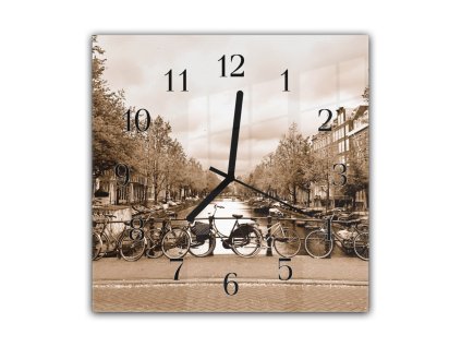 Nástěnné hodiny 30x30cm centrum Amsterdamu (Materiál kalené sklo)