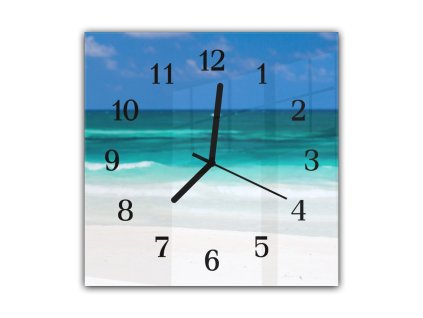 Nástěnné hodiny 30x30cm tropické moře (Materiál kalené sklo)