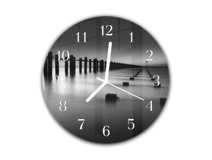 Nástěnné hodiny kulaté pr. 30cm Severní moře (Materiál kalené sklo)