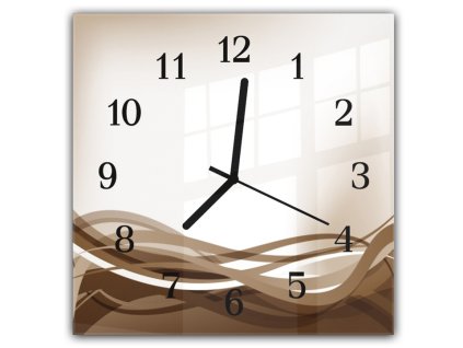 Nástěnné hodiny 30x30cm hnědá vektor vlna pozadí béžové (Materiál kalené sklo)