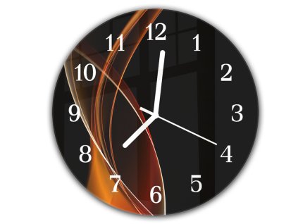 Nástěnné hodiny pr.30cm světlá vlna na tmavě hnědém podkladu (Materiál kalené sklo)