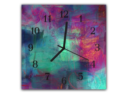 Nástěnné hodiny 30x30cm pozadí v akrylových barvách (Materiál kalené sklo)