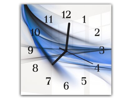 Nástěnné hodiny 30x30cm modrá abstraktní vlna na bílém pozadí (Materiál kalené sklo)