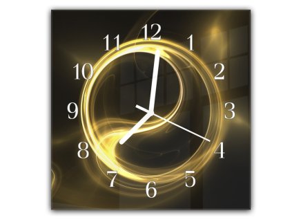 Nástěnné hodiny 30x30cm zlatý abstrakt na tmavém pozadí (Materiál kalené sklo)