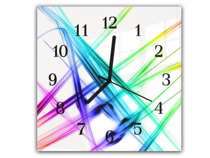 Nástěnné hodiny 30x30cm abstraktní barevné paprsky (Materiál kalené sklo)