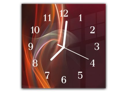 Nástěnné hodiny 30x30cm oranžová vlna na hnědém pozadí (Materiál kalené sklo)