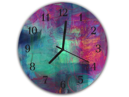 Nástěnné hodiny kulaté pr.30cm akrylové barvy pozadí (Materiál kalené sklo)
