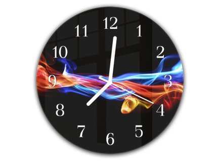 Nástěnné hodiny kulaté pr.30cm barevná vlna na černém (Materiál kalené sklo)