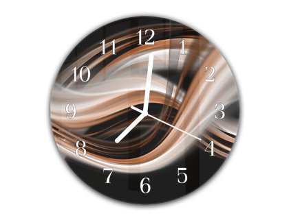 Nástěnné hodiny kulaté pr.30cm hnědo béžová vlna (Materiál kalené sklo)