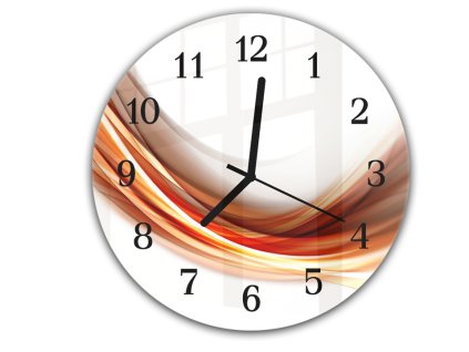 Nástěnné hodiny kulaté pr.30cm temně oranžová vlna (Materiál kalené sklo)