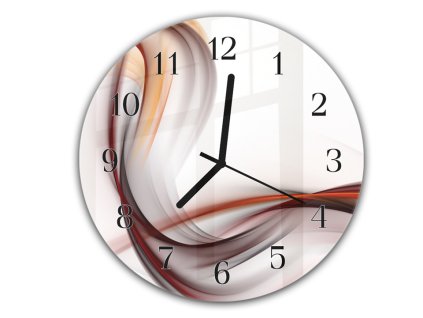 Nástěnné hodiny kulaté pr.30cm bordó oranžová vlna (Materiál kalené sklo)