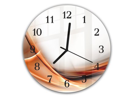 Nástěnné hodiny kulaté pr.30cm abstraktní oranžová vlna (Materiál kalené sklo)
