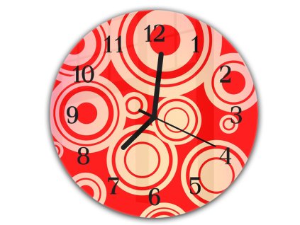 Nástěnné hodiny kulaté pr.30cm abstraktní červené retro (Materiál kalené sklo)