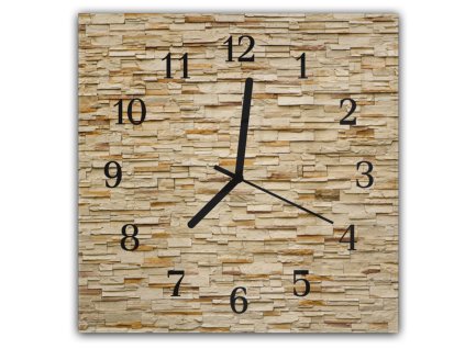 Nástěnné hodiny 30x30cm drobná písková cihla (Materiál kalené sklo)