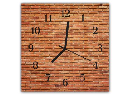 Nástěnné hodiny 30x30cm zeď z červené cihly (Materiál kalené sklo)