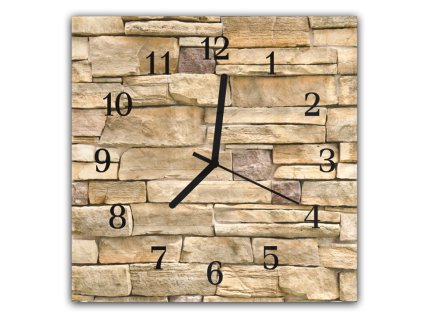 Nástěnné hodiny 30x30cm obklad z pískové cihly (Materiál kalené sklo)