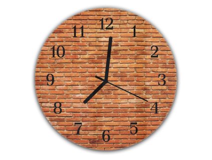Nástěnné hodiny kulaté pr.30cm červená cihla zeď (Materiál kalené sklo)