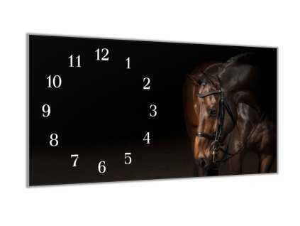 Nástěnné hodiny 30x60cm krásný hnědý kůň (Materiál kalené sklo)