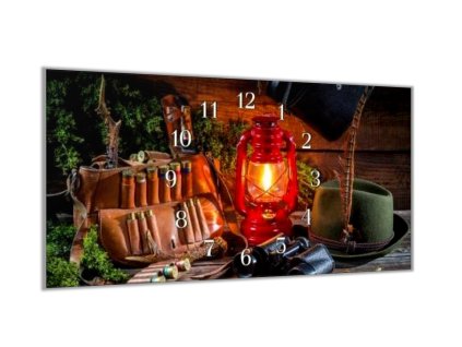 Nástěnné hodiny 30x60cm myslivost zátiší (Materiál kalené sklo)