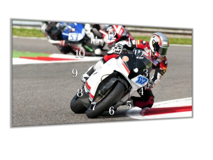 Nástěnné hodiny 30x60cm závodní motorka (Materiál kalené sklo)