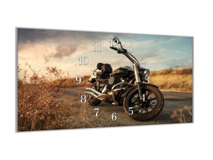Nástěnné hodiny 30x60cm cestovní motorka (Materiál kalené sklo)