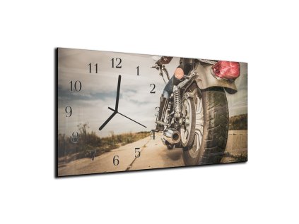 Nástěnné hodiny 30x60cm design cestovní motorka (Materiál kalené sklo)