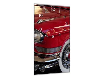 Nástěnné hodiny 30x60cm detail červený veterán (Materiál kalené sklo)