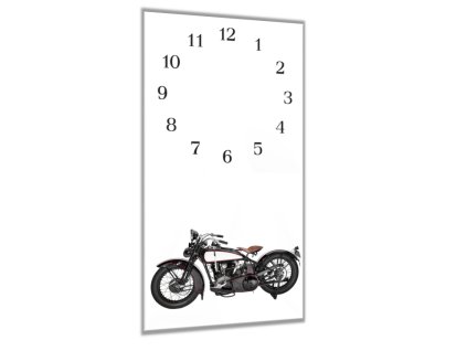 Nástěnné hodiny 30x60cm starý černý motocykl (Materiál kalené sklo)