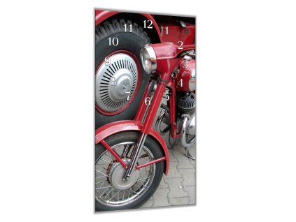 Nástěnné hodiny 30x60cm starý motocykl Jawa (Materiál kalené sklo)
