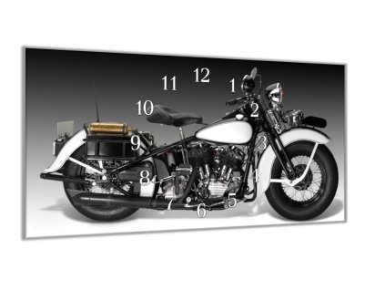 Nástěnné hodiny 30x60cm veterán motocykl (Materiál kalené sklo)