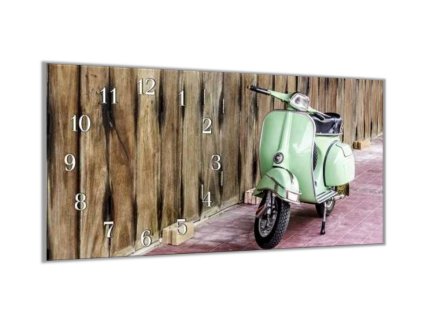 Nástěnné hodiny 30x60cm veterán motorka skútr (Materiál kalené sklo)