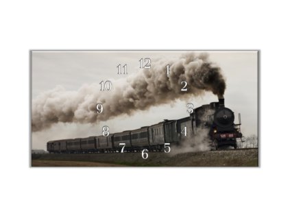 Nástěnné hodiny vlak 30x60cm (Materiál kalené sklo)