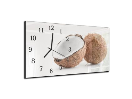 Nástěnné hodiny kokosový ořech 30x60cm (Materiál kalené sklo)